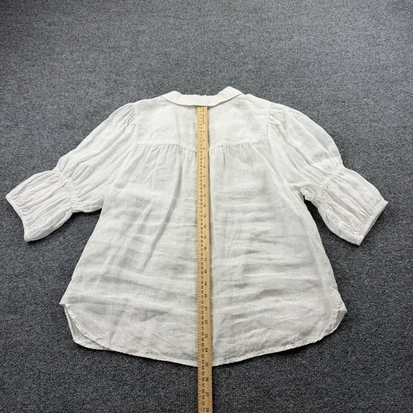 Pilcro White 100% Linen Puff Sleeve Boho Popover Blouse Top Size M - Picture 5 of 7